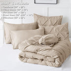 CozyLux Queen Comforter Set Wheat, 7 Pieces Pintuck Bed in A Bag, Premium Wheat Comforter Queen Size, Pinch Pleat Bedding Sets with Comforter, Sheets, Pillowcases & Shams
