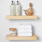 Homeforia 16 inch Natural Floating Shelf, High End Solid Real Wood 16inch Small Floating Shelves for Wall Mounted, Natural Wooden Floating Shelves, Heavy Duty Bracket, 16 X 6.5 X 1.75 in, Set of 2