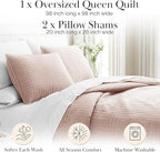 Southshore Fine Living, Inc. Full/Queen Quilt Set, Stitched Full Size with 2 Matching Pillow Shams, Lightweight Quilt Coverlet, Easy Care Machine Washable Queen Size Quilt Bedspread, Blush