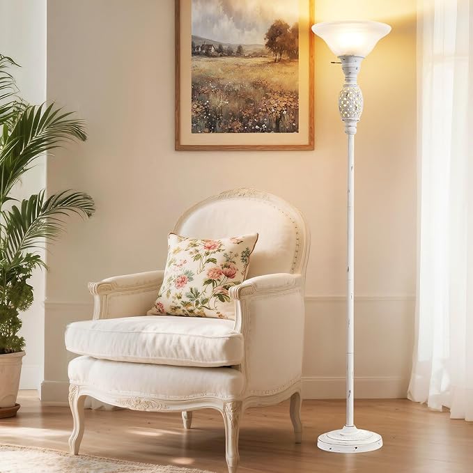 70" Floor Lamps for Living Room with Nightlight, Torchiere Floor Lamps Standing Lamp with Glass Shade, Vintage Floor Lamp with Rotary Switch,Tall Lamps for Home, Bedroom, Office, Corner,Bulb Included