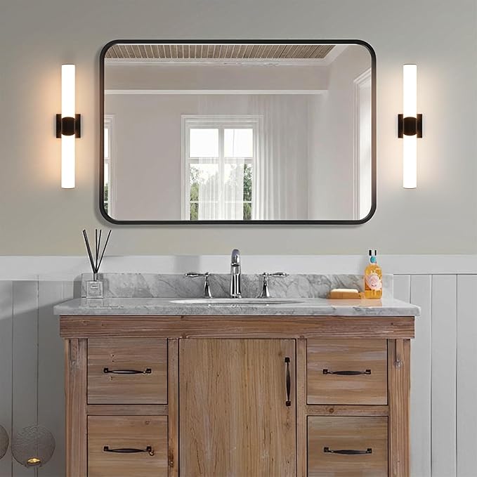 Modern Wall Sconce 22 Inch Black Bathroom Sconces Led Wall Lights with Acrylic Shade Hardwired Long Vanity Lighting Fixtures Over Mirror for Bedroom Living Room Hallway