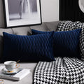 Navy Striped Couch Pillow Cases: 2 Pack 12x20 Inch Original Velvet Rectangular Throw Pillow Covers for Farmhouse Home Decor