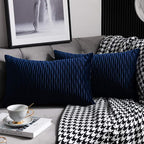 Navy Striped Couch Pillow Cases: 2 Pack 12x20 Inch Original Velvet Rectangular Throw Pillow Covers for Farmhouse Home Decor