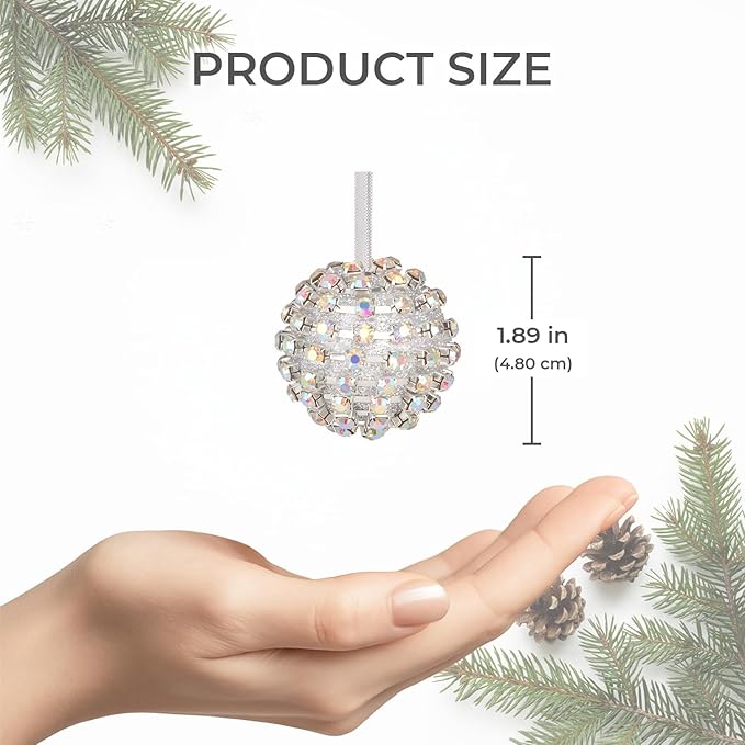 Iridescent Crystal Rhinestone Ball Ornaments, 4 Pack Handcrafted Sparkling Christmas Tree Decorations, Hanging Ornaments for Holiday & Home Décor in Luxury Gift Box