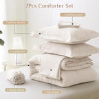 JOLLYVOGUE Oversized King Comforter Set, Ultra-Soft Bed in a Bag Oversized King Size 7 Pieces, Oeko-TEX Certified Bedding Set with Down Alternative Comforter, Sheets, Pillowcases & Shams, Beige