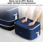 Comforter Storage Bag - 130L Blanket Storage Bags 3-Layer Ultra Space Saving Self Compression Organizer, Washable Compression Bags for Storage Comforter Blanket, 6-Pack, Navy Blue