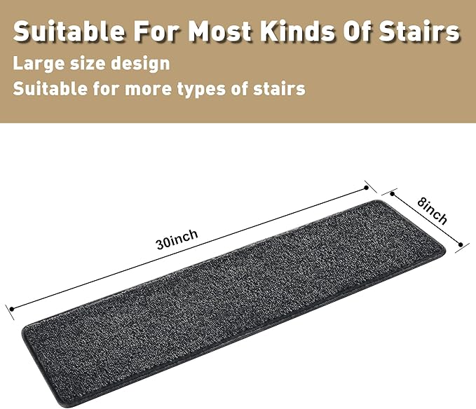 PURE ERA Carpet Stair Treads Tape Free Non Slip Indoor Stair Carpet Stair Protectors Pet-Friendly Non-Slip Skid Resistant Washable Reusable 8" x 30"(2 Pieces,Black)