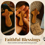 Holy Land Market Olive Wood Crosses - 25 Small 2.5" Pocket Palm Crucifix | Handmade Jerusalem Crosses with Certificates & Lord Prayer Card | Meditation & Prayer Crosses Holy Land Olive Wood Cross x25
