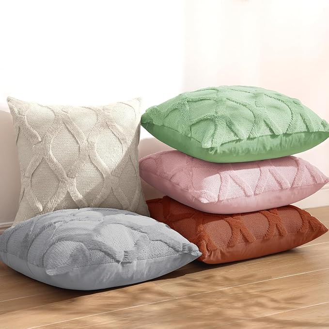 decorUhome Spring Euro Sham Throw Pillow Covers 24x24 Inch Set of 2, Soft Plush Faux Fur Wool Grey Couch Pillow Covers, Decorative Neutral Pillow Cases for Bed Sofa Living Room Home Decor