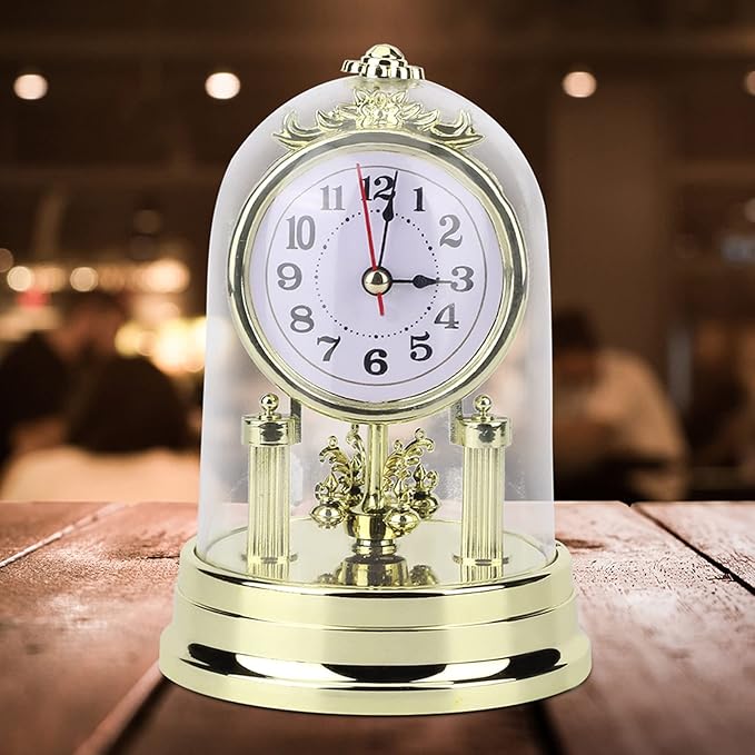 Desk Clock, Table Vintage Clock Small Silent Desk Clock Rustic Non Ticking Mantel Desktop Decorative with Dome Silent Elegant for Home Living Room Decor Office Countertop Bedroom Bedside Shelf
