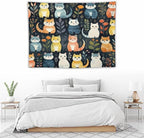 VUMIVI Cartoon Abstract Cat Tapestry Fun Cute Animals Plants Bohemian Modern Art Color Illustration Tapestry Wall Hanging for Living Room Bedroom Dorm Classroom Aesthetic Decor W40xL30in