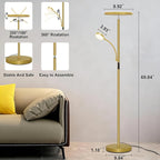 Gold Floor Lamps for Living Room,42W/4200LM Super Bright Floor Lamp with Reading Light,69'' Tall Standing Lamp with Remote & Touch Control, Modern Torchiere Floor Lamp for Bedroom,Office