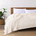 Ultra Soft Fleece Sherpa Blanket Queen Size, Lightweight Cozy Pattern Reversible Bed Blanket for All Season, Antique White, 90”x90”