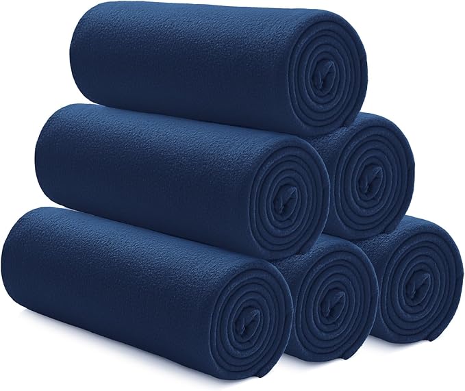 Newwiee 6 Pack Fleece Blankets Bulk 50 x 60 Inch Double Sided Ultra Soft Fleece Throw Blankets Bulk Lightweight Warm for Airplane Home Office Wedding Gifts Outdoor Use (Navy Blue)