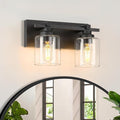 2 Light Modern Bathroom Light Fixtures Over Mirror, Black Vanity Lights for Bathroom Wall Sconces with Clear Glass Shades, E26 Socket (Bulbs Not Included)
