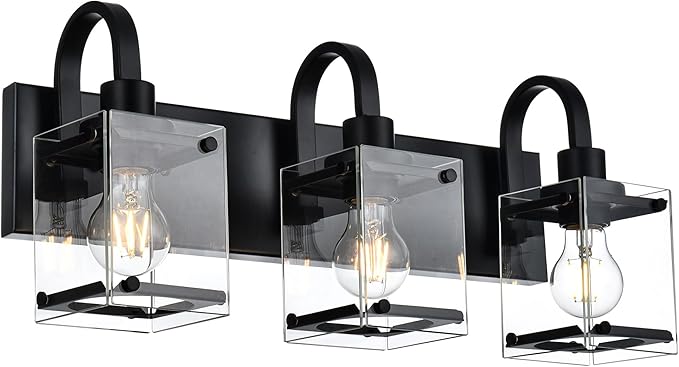 Black Bathroom Light Fixtures 3-Light Wall Sconces Lights,Industrial Vanity Light Farmhouse Lighting Fixtures Bathroom Above Mirror,Modern Wall Light fixtures