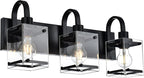 Black Bathroom Light Fixtures 3-Light Wall Sconces Lights,Industrial Vanity Light Farmhouse Lighting Fixtures Bathroom Above Mirror,Modern Wall Light fixtures