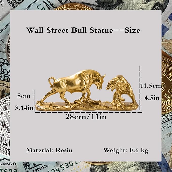 AETVRNI Wall Street Bull and Bear Statue - 4.5 Inch Tall Bull & Bear Statues, Gold Resin Abstract Tabletop Decor for Financial Brokers,Gold