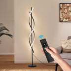 Modern Floor Lamp, 40W 3 Colors Stepless Dimmable and Color-Changing Bright Floor Standing Tall Lamp for Living Room,60" Unique Spiral Floor Lamp for Bedroom Office with Remote Black