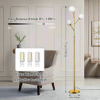 70in Gold 3-Globe Mid Century Dimmable Floor Lamp for Living Room G9 LED Bulbs Included,Modern Standing Lamp with Frosted Glass Shade for Bedroom,Studyroom Antique Brass Lighting(dimmer-Gold)