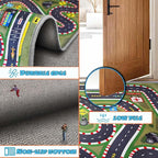 Kids Rug,Children's Room Rug,Road Race Play Rugs, Rail City Living Rugs, Washable Non-Slip Play Mats. (Green, 47x71in)
