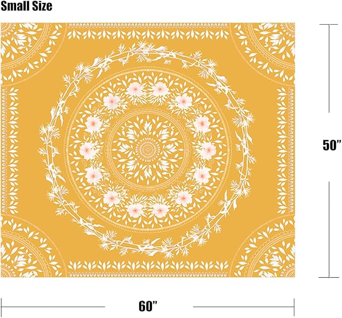 Lifeel Yellow Bohemian Tapestry Wall Hanging, Mandala Floral Medallion Hippie Tapestry with White Aesthetic Wreath Design, Gold Wall Decor Blanket for Bedroom Home Dorm,Small 50×60 inches