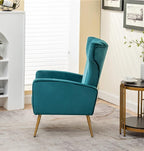 Modern Velvet Accent Chair, Channel Tufted Bedroom, Office or Living Room Furniture with Elegant Metal Legs, 26" Wide Armchair, Blueish Green