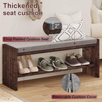 BON AUGURE 40" Storage Bench with Plush Cushion & 2-Tier Organizer, Modern Entryway Ottoman Bench for Hallway, Mudroom, Bedroom (Rustic Oak)