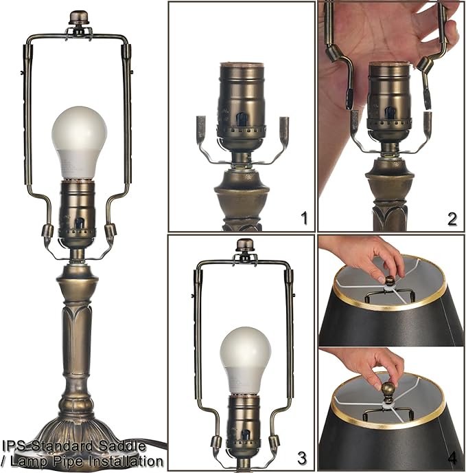 7 8 9 10 inch Lamp Shade Harp Holder,Antique Brass Lamp Harp Kit,Fit Both Standard Lamp Rod and E26 Light Base UNO Fitter Adapter,with 2 Shade Attaching Finial Top (Bronze Color - 1 Set)