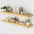 Heimlove 48W x 12D Long Floating Shelf, 12 Inch Deep Floating Shelves for Wall Set of 2, Wood Shelves for Bedroom Living Room Bathroom Kitchen Home Office, Wall Shelves with Heavy Duty Bracket, Oak