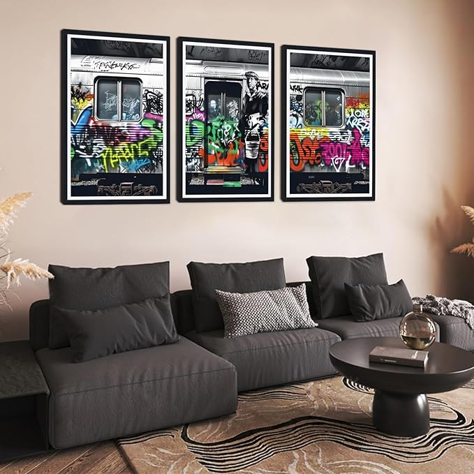 Novatique Banksy Graffiti Wall Art Street Wall Art Colorful Graffiti Art Painting Canvas Print for Teenager Room Office Decoration,24" x 36" x 3pcs