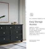 Signature Design by Ashley Lanolee Traditional Dresser with Framed Drawer Fronts and Tapered Feet, 7 Drawers, Satin Nickel Knobs, Wood, 36" High, Black
