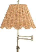 360 Lighting Westbury Modern Natural Cottage 70" Tall Standing Floor Lamp Skinny Pole Swing Arm Adjustable Gold Metal Antique Brass Finish Living Room Bedroom Reading Beige Scalloped Rattan Shade