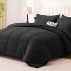 Love's cabin Queen Comforter Set Ash Black, 7 Pieces Queen Bed in a Bag, All Season Bedding Sets with 1 Comforter, 1 Flat Sheet, 1 Fitted Sheet, 2 Pillowcase and 2 Pillow Sham