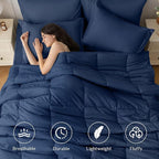 JOLLYVOGUE Full Comforter Set, Ultra-Soft Bed in a Bag Full Size 7 Pieces, Oeko-TEX Certified Bedding Set with Down Alternative Comforter, Sheets, Pillowcases & Shams, Navy