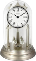 9" Genevieve Mantel Clock with Revolving Pendulum, 50th Anniversary Clock Glass Dome, Wedding Gifts, Desk & Shelf Clock for Living Room Fireplace Decor (Morning Sliver)