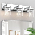 Chrome Bathroom Vanity Light, Square Design 3 Lights Morden Vanity Lighting Fixtures Over Mirror, Bathroom Light Fixtures for Living Room/Bedroom