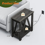 WLIVE Narrow Black End Table with Charging Station of Open Storage Shelf, Sofa Side Table with 2 USB Ports and 2 Power Outlets, Slim Farmhouse End Table for Small Spaces, 11.8" D x 23.6" W x 23.74" H