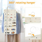 Freegrace Hanging Jewelry Organizer Revolving Hanger - Secure Zipper Closure - 50 Pockets - Foldable Storage & Display Solution - For All Jewelry & Bijoux (Beige)