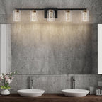 SineRise 5-Light Black and Gold Vanity Light with 3 Color Modes (3000K/4000K/6000K), Eye Protection LED Bathroom Light Fixture, Dimmable Modern Wall Light Over Mirror with Clear Glass Shade