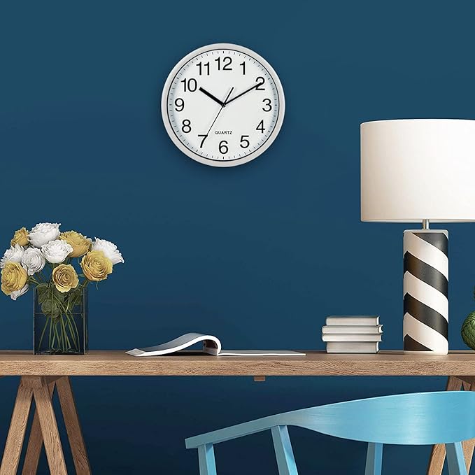 Bernhard Products White Wall Clocks Large 13 Inch, Silent Non Ticking 2 Pack, Quality Quartz Battery Operated Round Easy to Read Home/Office/Business/Classroom/School Clock, Black