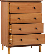 Walker Edison Modern Tall 4-Drawer Solid Wood Dresser Bedroom Storage Drawer Organizer Closet Hallway, 40 Inch, Caramel
