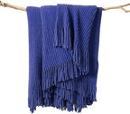lifein Throw Blanket for Couch, Soft Boho Decor Bed Throw,Cozy Blue Chenille Knitted Small Farmhouse Lightweight Throw (Blue,60 * 80")