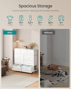 SONGMICS Dresser for Bedroom, Chest of Drawers, Steel, MDF, 9 Non-Woven Fabric Drawers, Storage Organizer Unit, Closet, Entryway, Cloud White and Snow White LGS324W01S