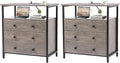 3 Wooden Drawers Nightstand, 27 Inch Wide Night Stand Set 2 with Charging Station and Adjustable Drawers, Small Dresser for Closet, Bedside Table for Living Room/Bedroom/Office, Gray.