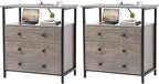 3 Wooden Drawers Nightstand, 27 Inch Wide Night Stand Set 2 with Charging Station and Adjustable Drawers, Small Dresser for Closet, Bedside Table for Living Room/Bedroom/Office, Gray.