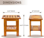 Utoplike Teak Shower Stool, Compact Shower Bench with Shelf & Handle, Foot Rest for Shaving Legs, 2-Tier Small Wooden Bath Seat with Non-Slip Feet for Bathroom, Bathtub, or Outdoor Use