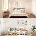 Dimmable Floor Lamp for Living Room, Bedroom, Gold Standing Lamp with 3pcs 6W Bulbs, Vintage Brass Floor Lamps for Corner, Nursery (Pink Tulip)