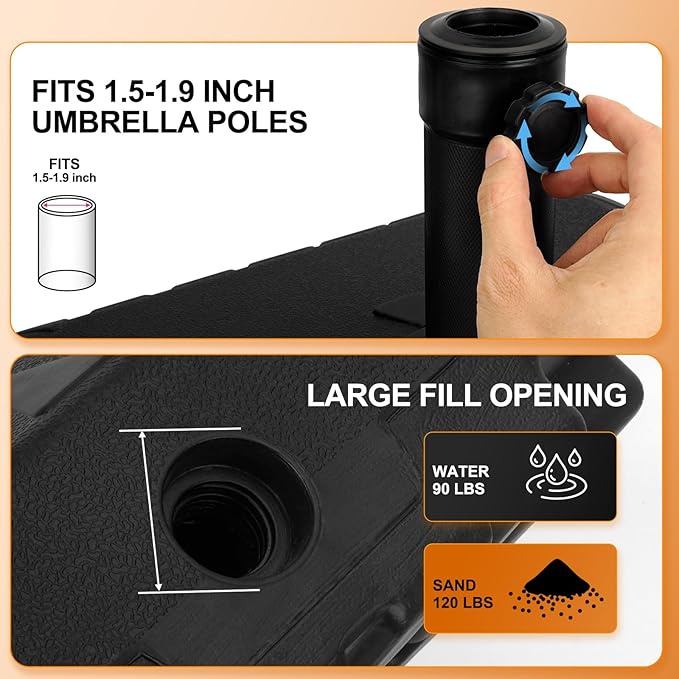 QNCZ Premium Patio Umbrella Base with Wheels, 120lbs Weighted Umbrella Stand Outdoor Base, Heavy Duty Umbrella Base, Easy Move Outdoor Umbrella Base for Patio, Outdoor Swimming Pool, Black