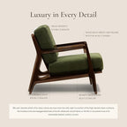 Poly & BARK Verity Fabric Accent Chair – Fabric Armchair with Walnut Wood Frame – Fashion-Forward Lounge Seating for Living Room – Upholstered in Distressed Green Velvet for Modern Style